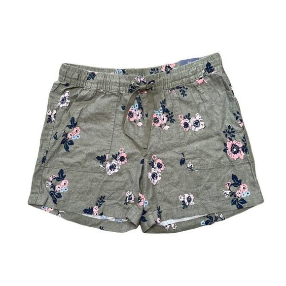 Nautica Pants - Nautica Linen Blend Pull On Green Olive Floral Short Size M